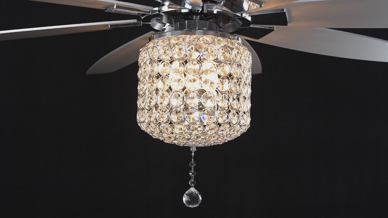 DC6504-BellaDepot 65" 8 Wooden Blades Silver Finish Crystal Reversible Ceiling Fan with Remote and 3 Lights, Large Size 6-speed Ceiling Fan