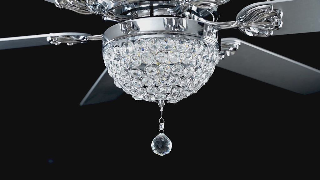 65 Inch Black/Chrome Modern Glam Crystal Ceiling Fan with Dimmable LED Light and Remote, 6 Speeds DC Motor Ceiling Fan with Crystals