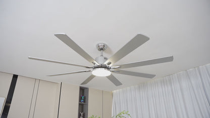 DC7203-72" 8 Blades Black/Silver Finish Modern Urban Reversible Ceiling Fan with Remote and LED Light Kit Included, Large Size Dimmable Ceiling Fan