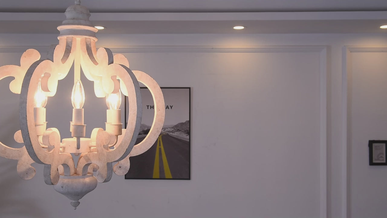 FC4002-H/W-BellaDepot 6 Light Distressed Wood/Distressed White French Country Vintage Style Distressed Wood Geometric Chandelier, Wooden Pendant Light with Adjustable Chain - FC4002