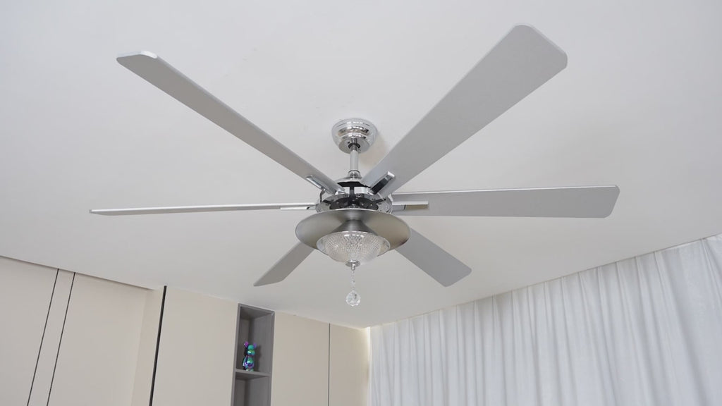 DC7204-BellaDepot 72" Silver/Black Finish Modern Urban Crystal Reversible Ceiling Fan with Remote and LED Light Kit, Large Size Ceiling Fan
