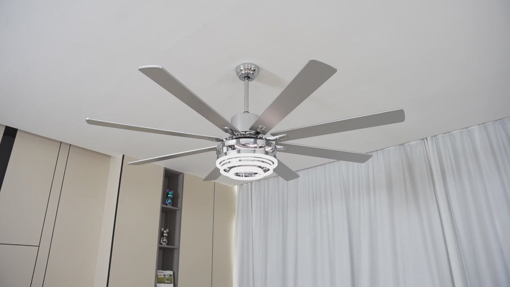 72 Inch Black/Gold/Chrome 8-Blade Modern Extra Large Ceiling Fan with LED Light and Remote, 6 Speeds DC Motor Reversible Ceiling Fan DIY Shade