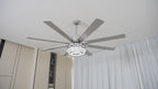 72 Inch Black/Gold/Chrome 8-Blade Modern Extra Large Ceiling Fan with LED Light and Remote, 6 Speeds DC Motor Reversible Ceiling Fan DIY Shade