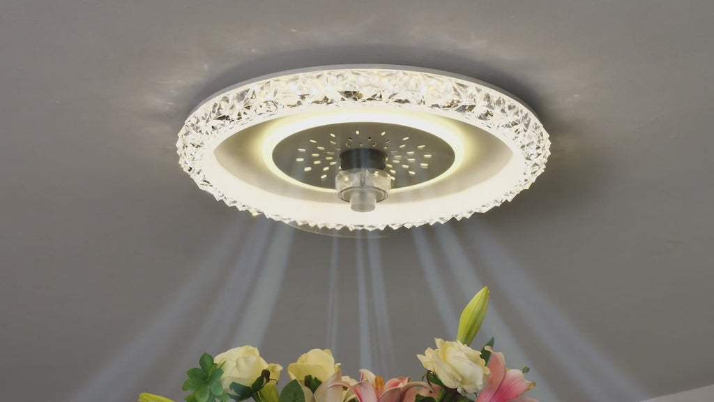 DC2007-BellaDepot 19.5" Crystal Flush Mount Reversible Ceiling Fan with LED Light Kit Included and Remote