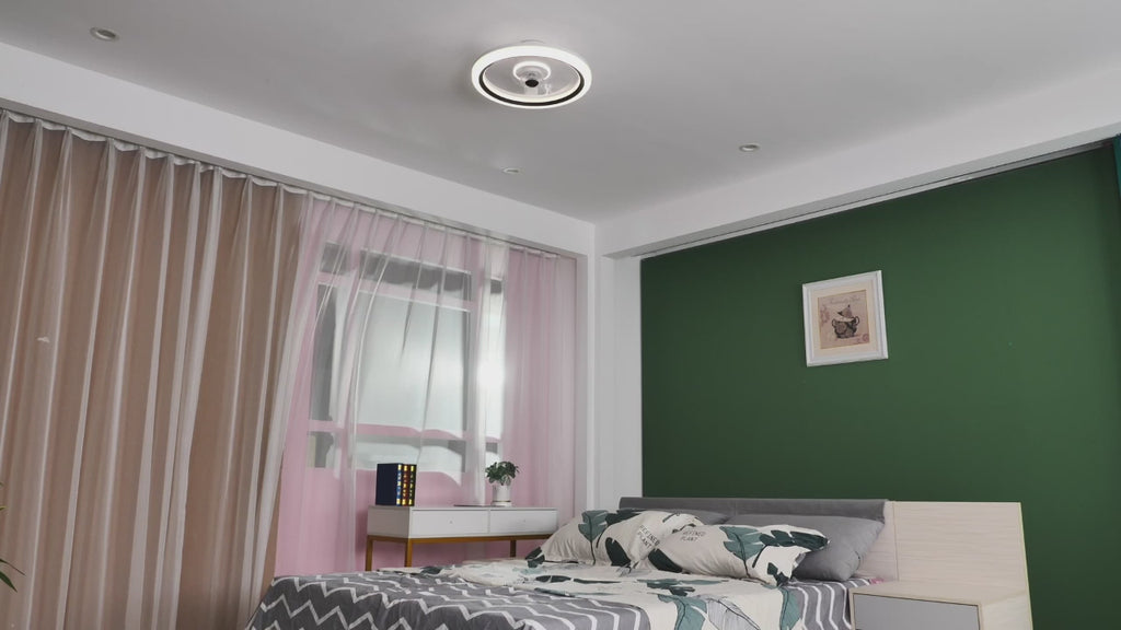 19 Inch Modern Flush Mount Ceiling Fan with LED Light and Remote, 6 Speeds DC Motor Reversible Bladeless Ceiling Fan for Bedroom