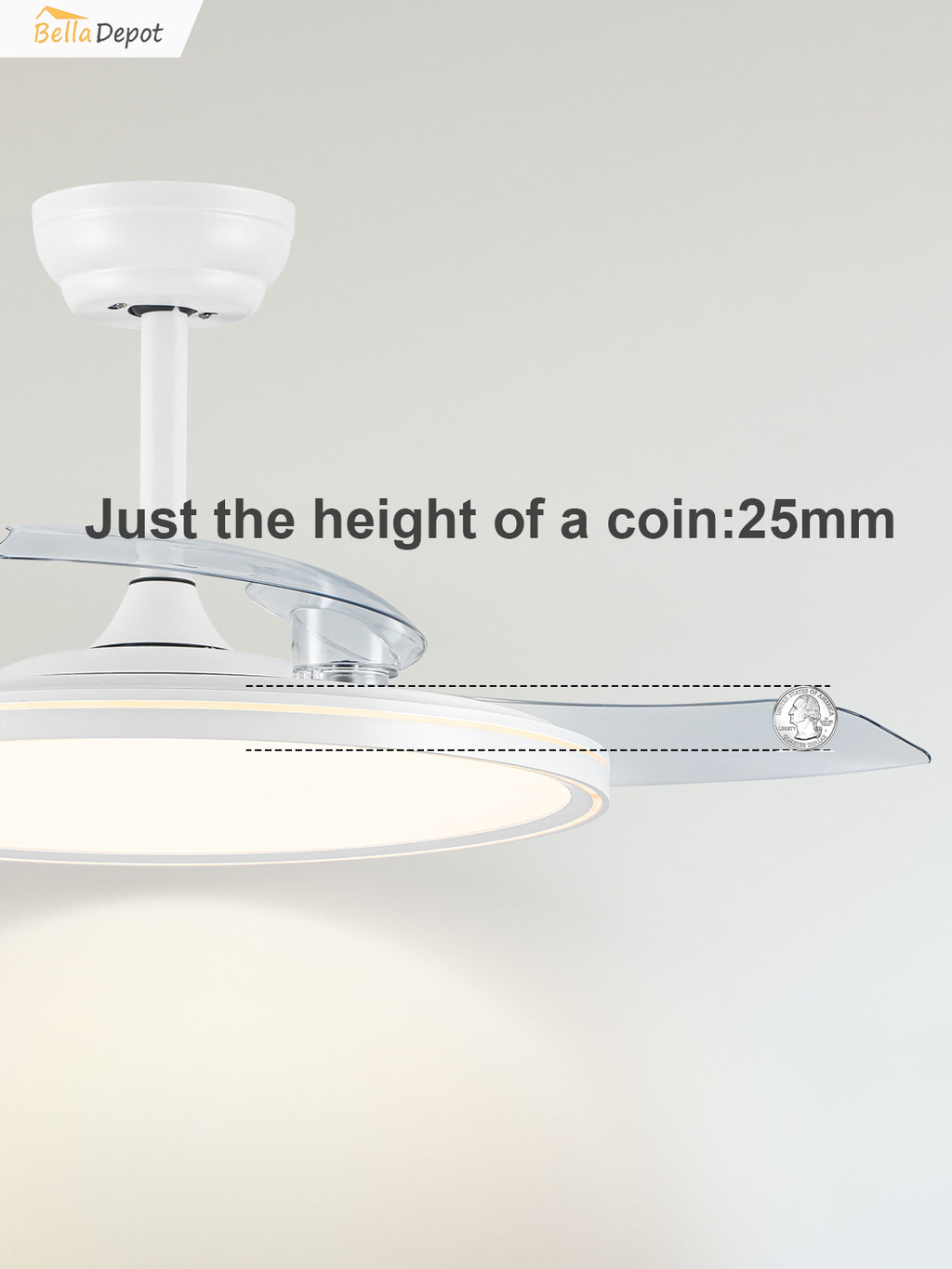 Modern 42 Inch Retractable Ceiling Fan with Light Dimmable LED Light and Quiet DC Motor Ceiling Fan Smart Control Ceiling Fan with Light Suit for Living Room, Bedroom and Kitchen