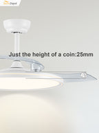 Modern 42 Inch Retractable Ceiling Fan with Light Dimmable LED Light and Quiet DC Motor Ceiling Fan Smart Control Ceiling Fan with Light Suit for Living Room, Bedroom and Kitchen