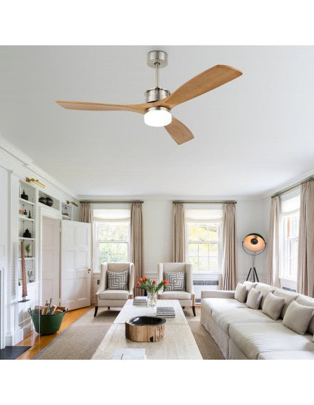 DC5210-BellaDepot 52" 3 Wooden Blades Ceiling Fan with Remote and LED Light Kit Included, 6-speed Reversible Ceiling Fan