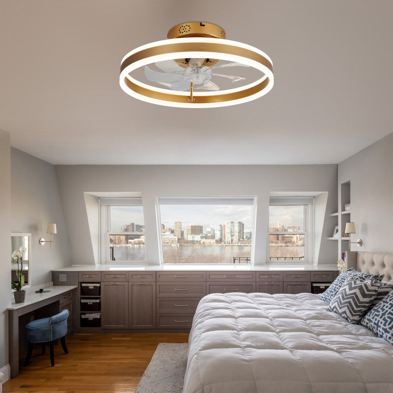 DC2002-BellaDepot 19.6" Black/Gold/Brown/White Finish Modern Style Reversible Ceiling Fan with Dimmable LED Light Kit Included and Remote