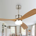 52 Inch 3 Wooden Blades Ceiling Fan with Dimmable LED Light and Remote, 6 Speeds DC Motor Reversible Ceiling Fan for Living Room