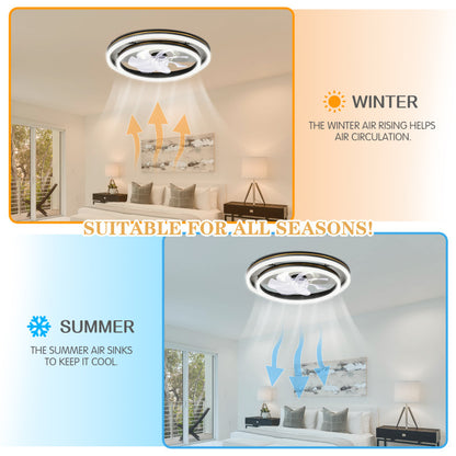 Indoor Bladeless LED Ceiling Fan with Light and Smart App Remote Control Flush Mount