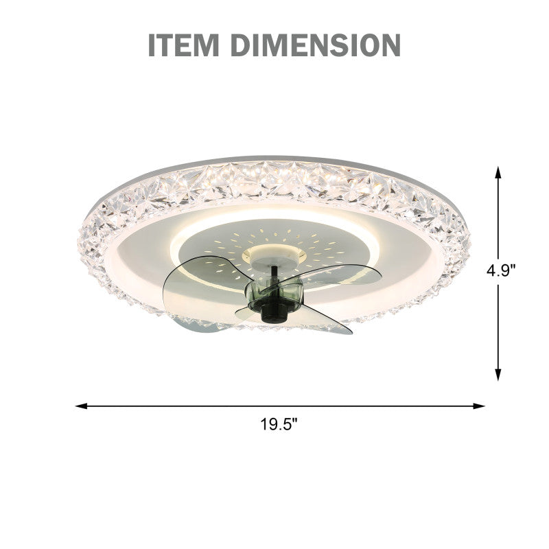DC2007-BellaDepot 19.5" Crystal Flush Mount Reversible Ceiling Fan with LED Light Kit Included and Remote