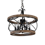 FC4059-BellaDepot 15.7" Distressed Wood/Distressed White Mid Century Caged Chandelier, Wood Pendant Light with Adjustable Chain - FC4059