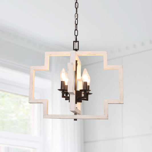 Farmhouse 4-Light Rectangle Cage Chandelier with Candlestick