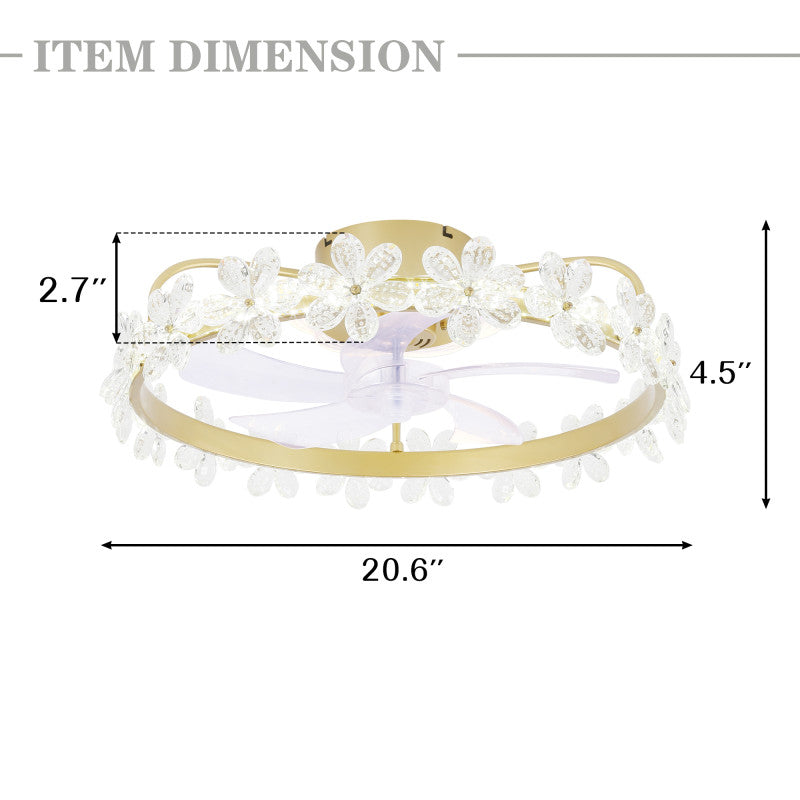 DC2202-BellaDepot 20.6" Crystal Flower Low Profile Reversible Ceiling Fan with LED Light Kit Included and Remote