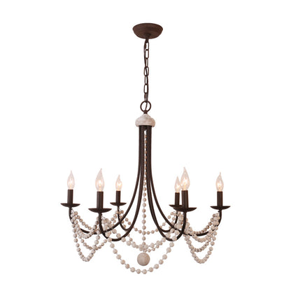 Modern Farmhouse 6-Light Vintage Chandelier with Wood Beads
