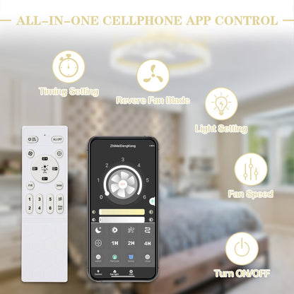 Indoor Low Profile DC Motor Gold Ceiling Fan with Dimmable Lights and Smart App Remote Control