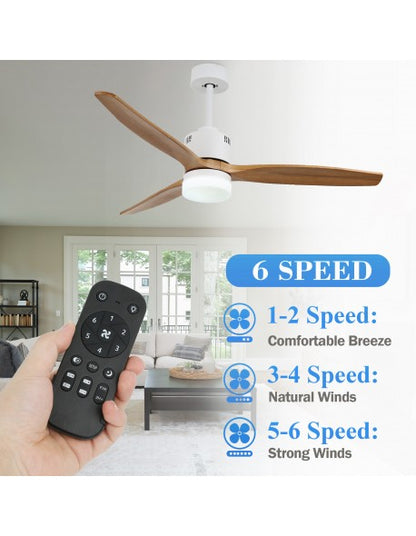 52'' DC Motor Dimmable Ceiling Fan with LED Light Kit and Remote, 3 Wood Blades