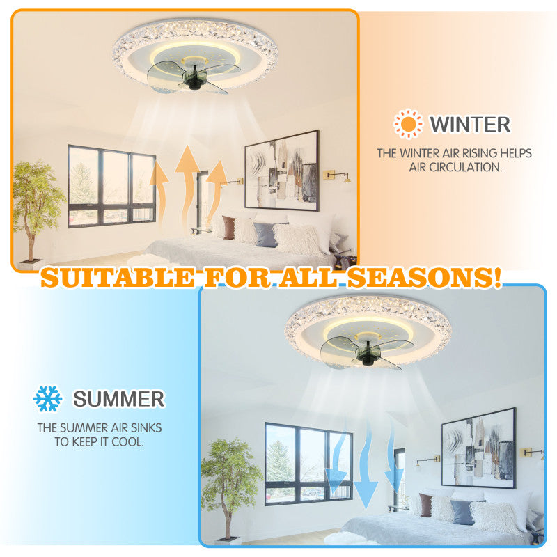 20-in Crystal LED Ceiling Fan with Light 6-Speed Flush Mount Ceiling Fan Smart Remote App