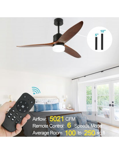 52 in. Classic LED Ceiling Fan with Light Kit and Remote, 3 Reversible Wooden Fan Blades