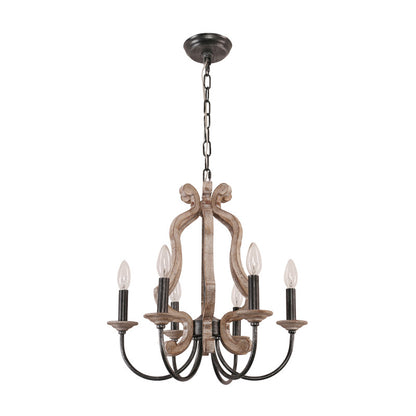 6-Light Chandelier Rustic Distressed Wooden French Country Pendant Chandelier