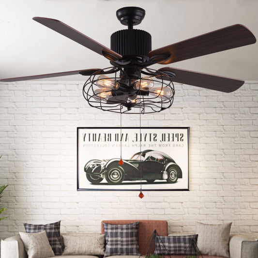 BD2011-42"/52" Large Industrial Style Black Reversible Ceiling Fan with Remote and Lights 5 Blades