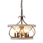 FC4059-BellaDepot 15.7" Distressed Wood/Distressed White Mid Century Caged Chandelier, Wood Pendant Light with Adjustable Chain - FC4059