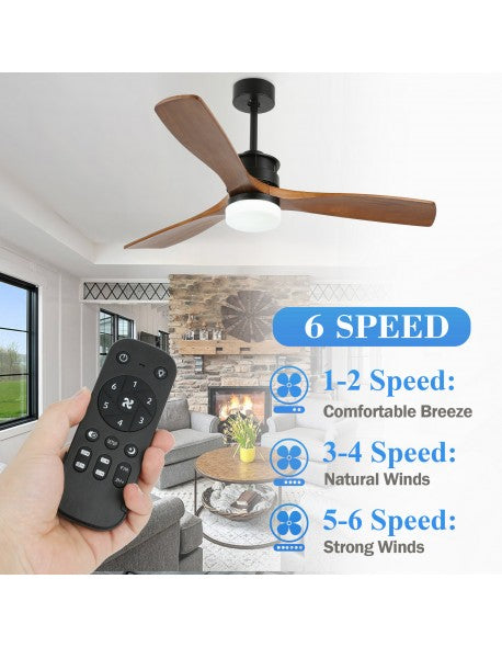 DC5210-BellaDepot 52" 3 Wooden Blades Ceiling Fan with Remote and LED Light Kit Included, 6-speed Reversible Ceiling Fan