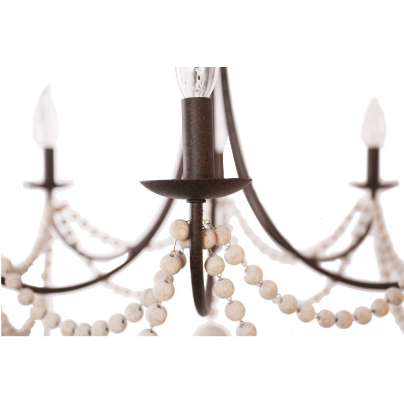 Modern Farmhouse 6-Light Vintage Chandelier with Wood Beads