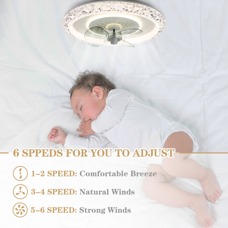 DC2007-BellaDepot 19.5" Crystal Flush Mount Reversible Ceiling Fan with LED Light Kit Included and Remote