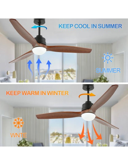 52 in. LED Wood Black Ceiling Fan with Remote Control and Light Kit, Reversible DC Motor