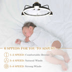 28 Inch Modern Black/Gold Smart Flush Mount Ceiling Fan with Dimmable LED Light and Remote, 6 Speeds DC Motor Low Profile Ceiling Fan