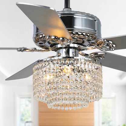 52" Chrome Crystal Drum Shade Reversible Ceiling Fan with Light and Remote
