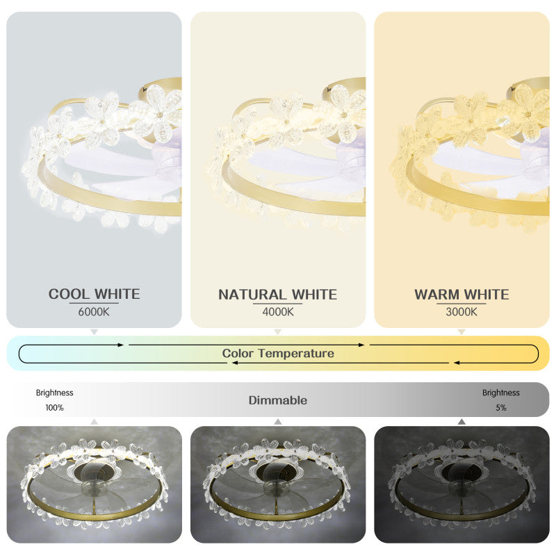 DC2202-BellaDepot 20.6" Crystal Flower Low Profile Reversible Ceiling Fan with LED Light Kit Included and Remote