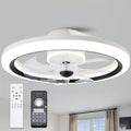 19 Inch Modern Flush Mount Ceiling Fan with LED Light and Remote, 6 Speeds DC Motor Reversible Bladeless Ceiling Fan for Bedroom