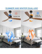 DC5210-BellaDepot 52" 3 Wooden Blades Ceiling Fan with Remote and LED Light Kit Included, 6-speed Reversible Ceiling Fan