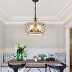 FC4059-BellaDepot 15.7" Distressed Wood/Distressed White Mid Century Caged Chandelier, Wood Pendant Light with Adjustable Chain - FC4059