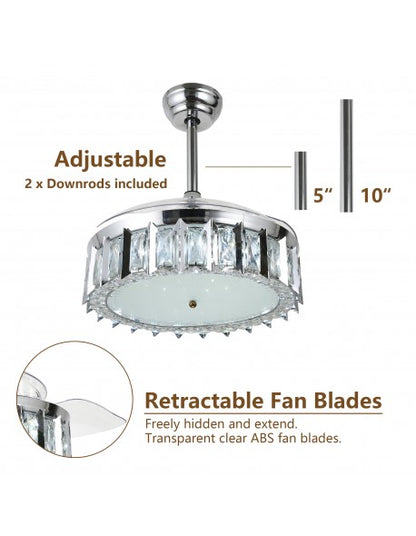 36 in. LED Indoor Crystal Retractable Ceiling Fan with Light Kit and Remote Control
