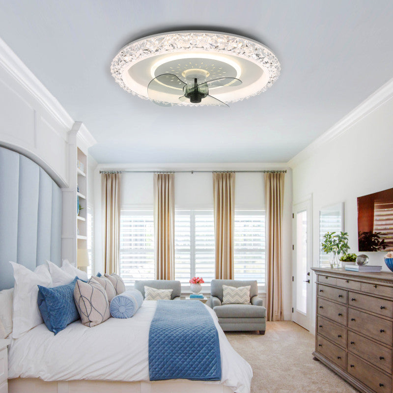 DC2007-BellaDepot 19.5" Crystal Flush Mount Reversible Ceiling Fan with LED Light Kit Included and Remote