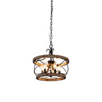 FC4059-BellaDepot 15.7" Distressed Wood/Distressed White Mid Century Caged Chandelier, Wood Pendant Light with Adjustable Chain - FC4059