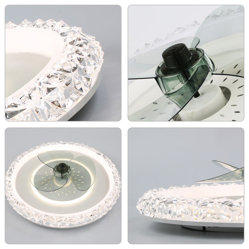 DC2007-BellaDepot 19.5" Crystal Flush Mount Reversible Ceiling Fan with LED Light Kit Included and Remote