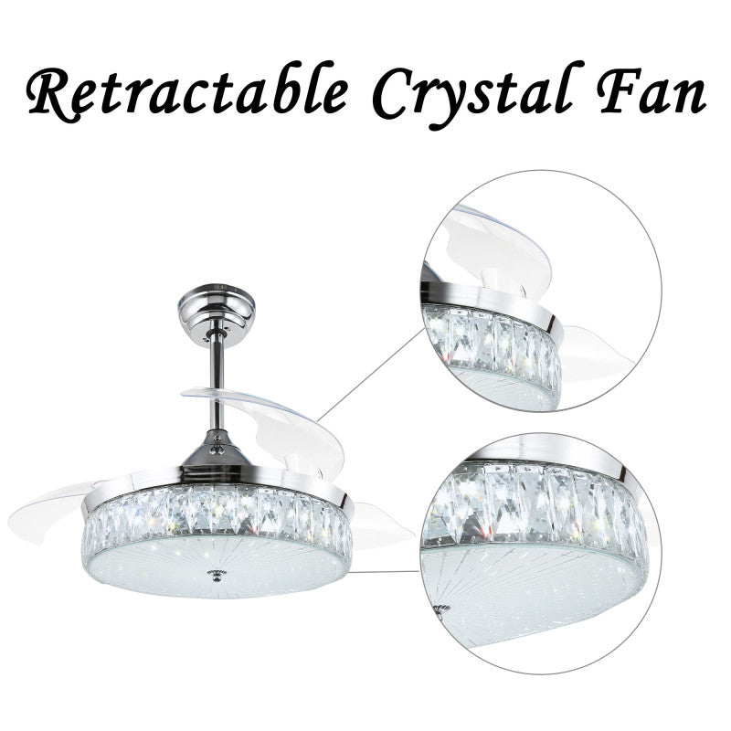 42" Midcentury Retractable Ceiling Fan, Fandelier Fan and Light Combo, Remote