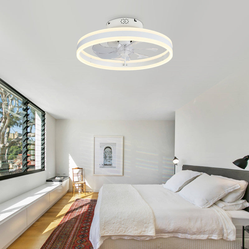 20 Inch Modern Smart Flush Mount Ceiling Fan with Dimmable LED Light and Remote, 6 Speeds DC Motor Reversible Bladeless Celing Fan for Bedroom