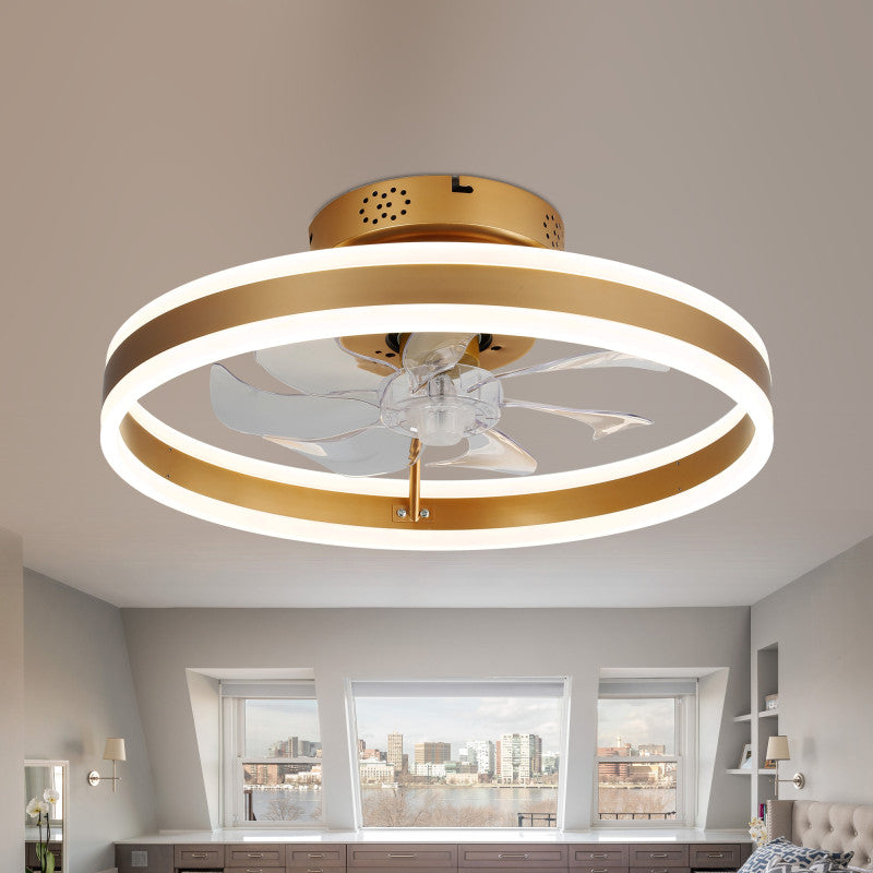 DC2002-BellaDepot 19.6" Black/Gold/Brown/White Finish Modern Style Reversible Ceiling Fan with Dimmable LED Light Kit Included and Remote