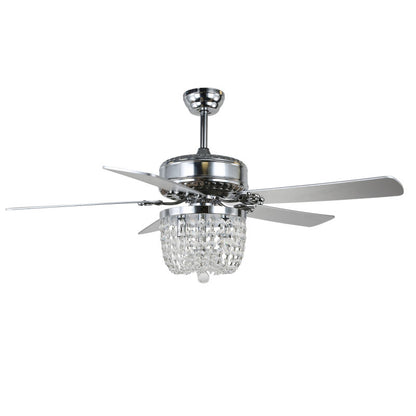 Modern 52" Chrome Crystal Ceiling Fan with Remote and Reversible Blades