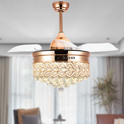 42" Modern Crystal Ceiling Fan with LED Light, Retractable Chandelier Fan