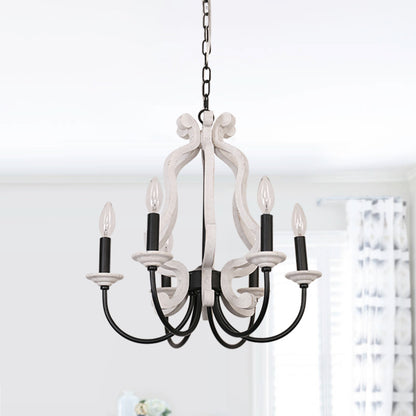 6-Light Chandelier Rustic Distressed Wooden French Country Pendant Chandelier