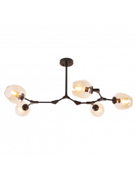 5-Light Modern Full-angle Adjustable Chandelier with Amber Glass Shade