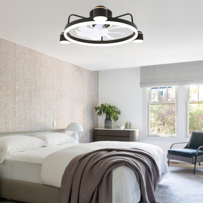 DC2001-BellaDepot 28.3" Black/Gold Modern Reversible Ceiling Fan with Dimmable LED Light Kit and Remote