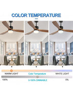 DC5210-BellaDepot 52" 3 Wooden Blades Ceiling Fan with Remote and LED Light Kit Included, 6-speed Reversible Ceiling Fan